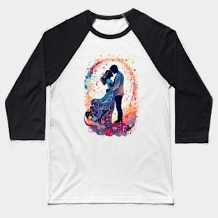 Vintage-Inspired Silhouette of a Couple in an Embrace - Valentine's Day Baseball T-Shirt